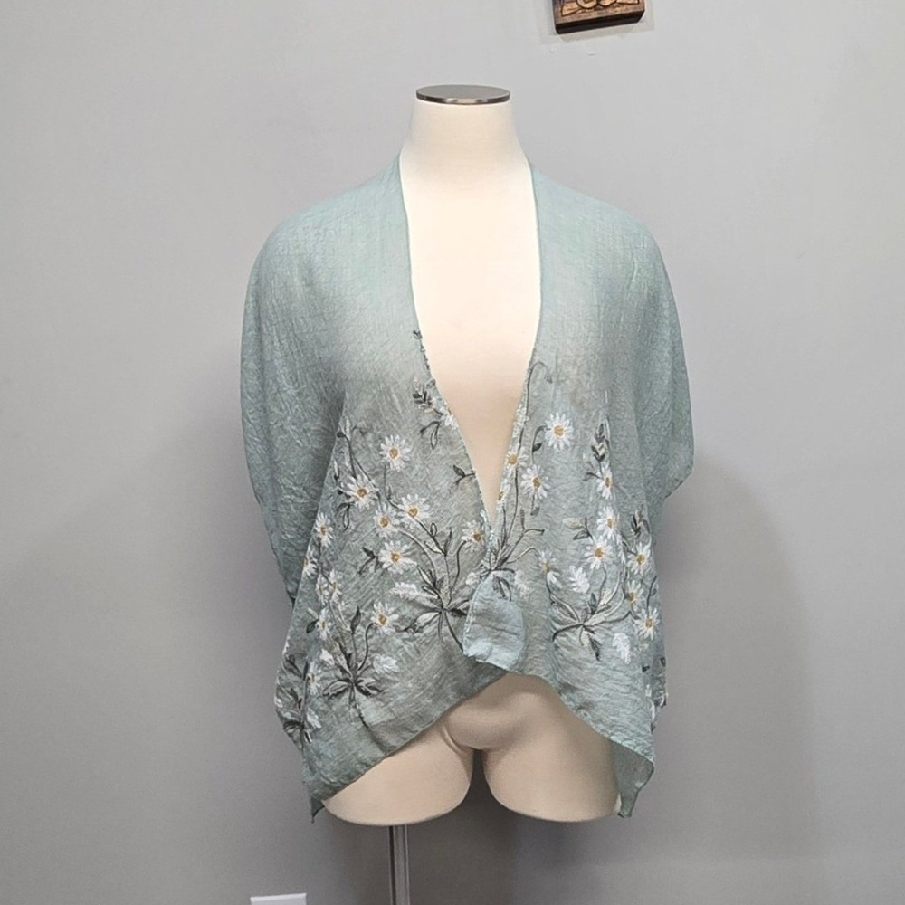 Womens Kimono Sheer Floral Green One Size Cottagecore‎ Boho Swim Beach Cover Up